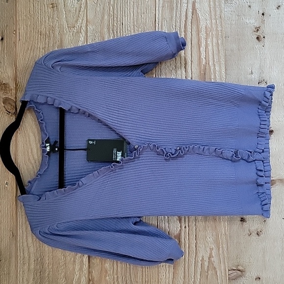 PAIGE Tasha Size Medium Blue Ribbed Short Sleeve Cotton & Silk Blend Cardigan - Picture 1 of 6